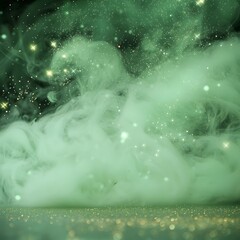 Fototapeta premium Enchanted Green Smoke with Twinkling Stars and Shimmering Background