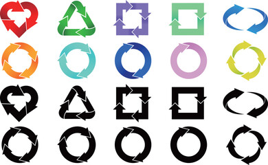 矢印の循環アイコンセット／再利用・更新・リサイクル・ループのシンボル