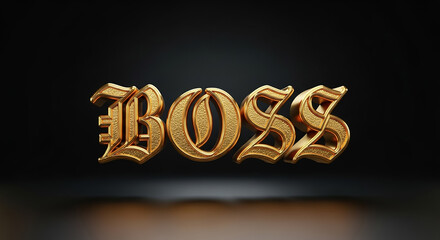 Golden boss lettering displaying power, success, leadership, and luxury