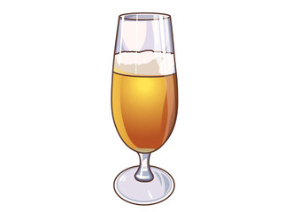 Elegant glass of craft beer illustration with white foam served on stemware. Beverage concept