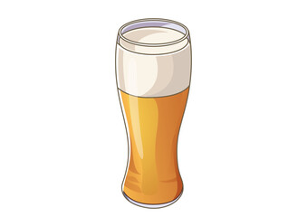 Refreshing pilsner beer inside transparent glass illustration on a white background. Beverage concept
