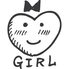 Cute Hand Drawn Heart Shaped Girl Face Icon With A Bow And Blush Lines In Dark Gray Color On A Transparent Background Minimalist Style