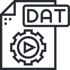 Digital Document Icon Featuring a Gear Symbol and a Play Button Inside a File Folder With DAT Extension On Transparent Background