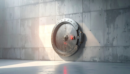 Industrial Vault Door with Red Lights for Security Branding, Editorial, and Web Design  
