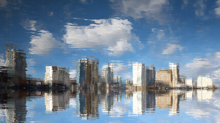 Obraz premium Modern Cityscape Mirrored in Calm Water