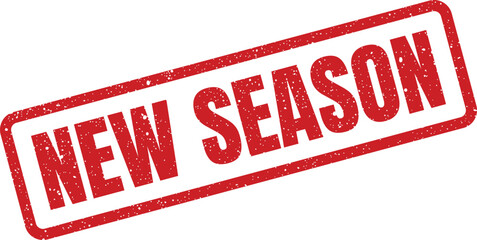 Red grunge effect stamp indicating NEW SEASON for retail collections or sports league announcements