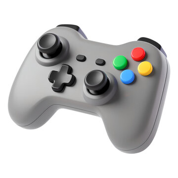 3D Gray Game Controller, Modern Gaming Joystick with Colorful Buttons, Realistic Gamepad Design
