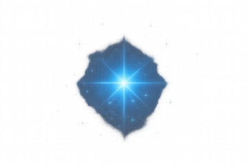 Blue light burst effect with radiating rays and glowing particles, abstract star illuminating on transparent background