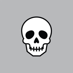 Fototapeta premium Clean White Skull Icon with Black Eye Sockets on a Gray Background: Vector Graphic for Danger, Poison, Halloween, Death, Pirate Themes, and Warning Signs.