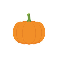 Simple Flat Design Orange Pumpkin Icon with Green Stem: Vector Graphic for Halloween, Autumn Harvest, Thanksgiving, Seasonal Decor, and Fall Food Concepts.