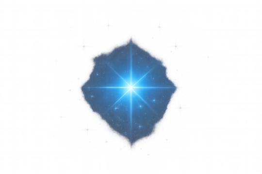 Blue light burst effect with radiating rays and glowing particles, abstract star illuminating on transparent background