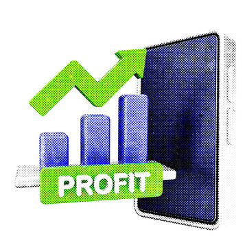 3d trading increase profit halftone style