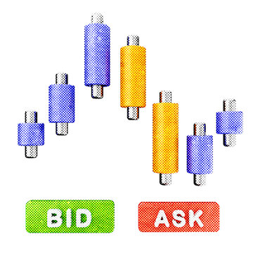 3d trading bid ask chart halftone style
