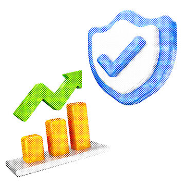 3d trading protection shield halftone style
