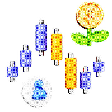 3d trading grow profit halftone style