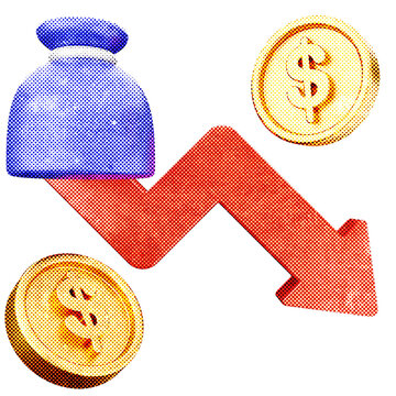 3d trading decrease coin dollar halftone style