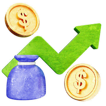 3d trading increase coin dollar halftone style
