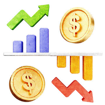 3d trading chart increase decrease halftone style