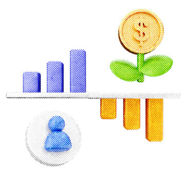 3d trading chart increase decrease halftone style