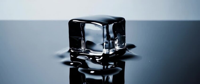 A clean and minimalist time-lapse video of an ice cube melting into water. A powerful metaphor for time, change, global warming, and the states of water.