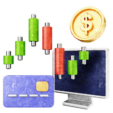 3d trading chart pc halftone style