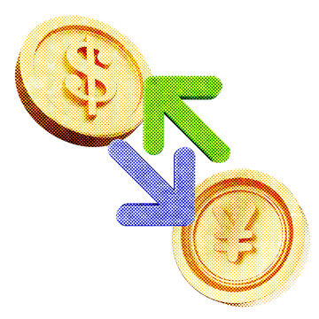 3d trading exchange dollar yen halftone style