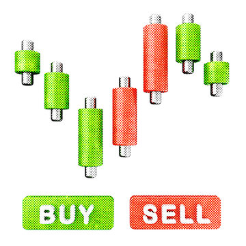 3d trading bu sell chart halftone style
