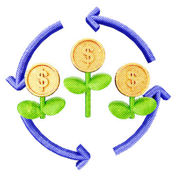 3d trading acumulation profit halftone style