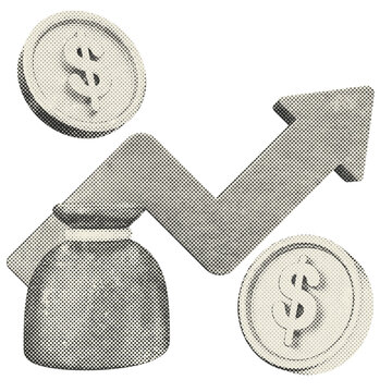 3d trading increase coin dollar halftone style