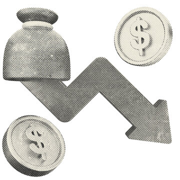 3d trading decrease coin dollar halftone style