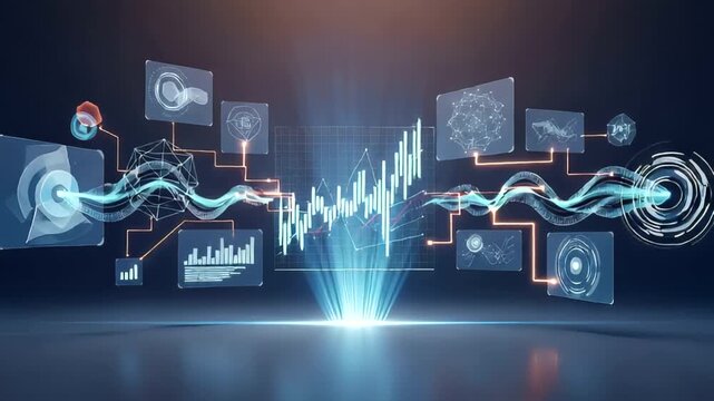 Futuristic data visualization with graphs and digital interfaces in a tech setting - Powered by Adobe