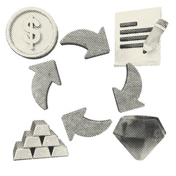 3d trading exchange halftone style
