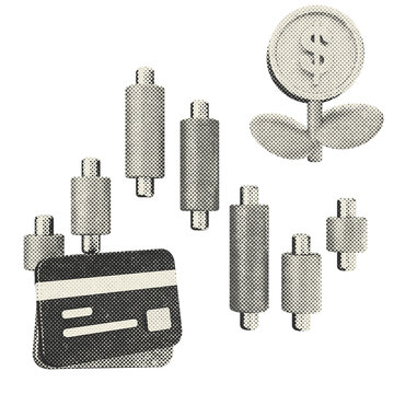 3d trading increase profit credit card halftone style
