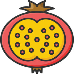 Obraz premium Flat Line Icon of a Pomegranate Fruit with Cross Section Showing Seeds on White Background