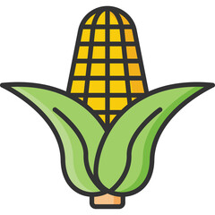 Fresh Corn on the Cob with Green Leaves Vector Icon Flat Style Isolated on Transparent Background
