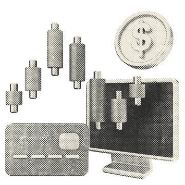 3d trading chart pc halftone style