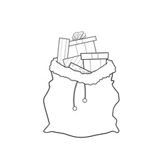 Santa's sack filled with presents Christmas clip art hand drawn black and white 