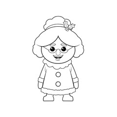 Mrs Claus Christmas character clip art hand drawn black and white