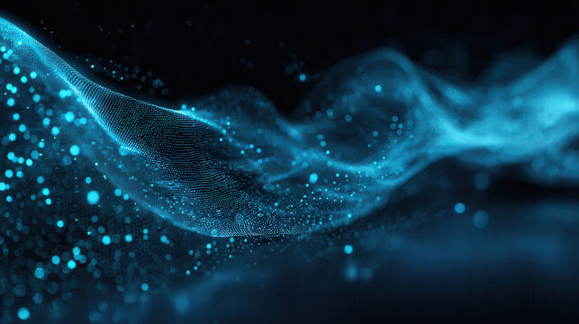 Abstract flowing blue digital particles and light trails