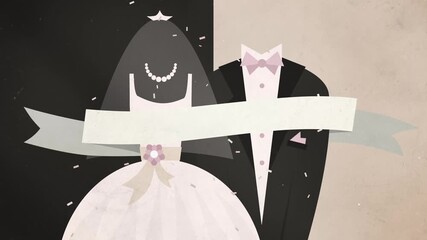 Wedding Couple Illustration with Blank Banner for Text.