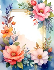 Obraz premium Watercolor floral frame on white background