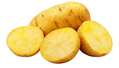 Yellow potatoes whole and sliced halves with firm flesh