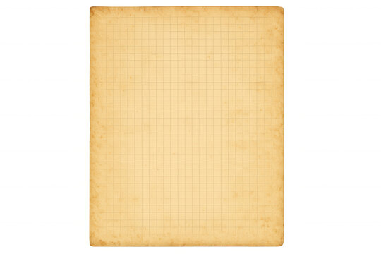 Old graph paper texture creating a vintage background with blank yellowed squared sheet, transparent background