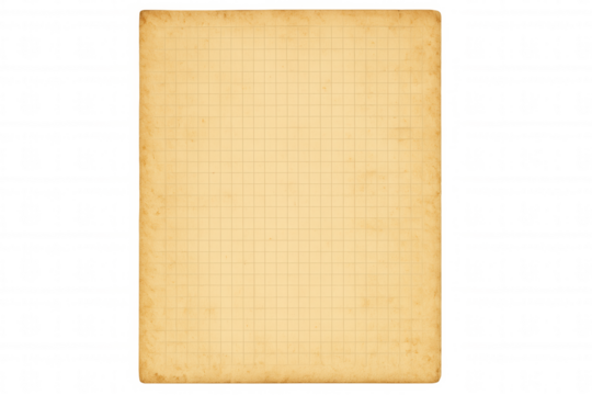 Old graph paper texture creating a vintage background with blank yellowed squared sheet, transparent background