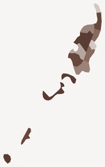 Map of Palau with regions. Just a simple country border map with region division. Brown color palette. Flat Republic of Palau shape with administrative division. Vector illustration.