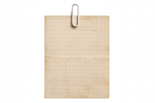 Old grid paper with paper clip, creating space for memo message or vintage stationery notice
