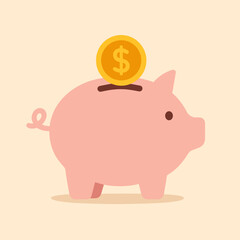 Piggy bank with dollar coin symbolizing savings and financial goals