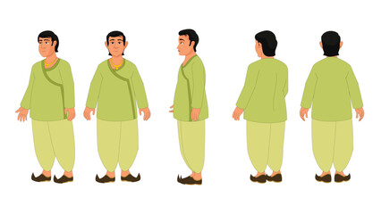 Character Design Indian Man Traditional Attire Different Views Fashion Style Culture