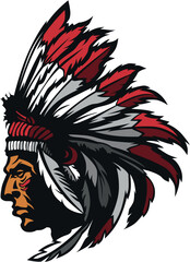 Side Portrait of Native American Chief with Decorative Feather Headdress in Hand-Drawn Vector Style Representing Tribal Heritage © fahrul