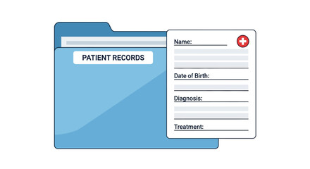 Patient records folder with medical information card, symbolizing health data and clinical history management